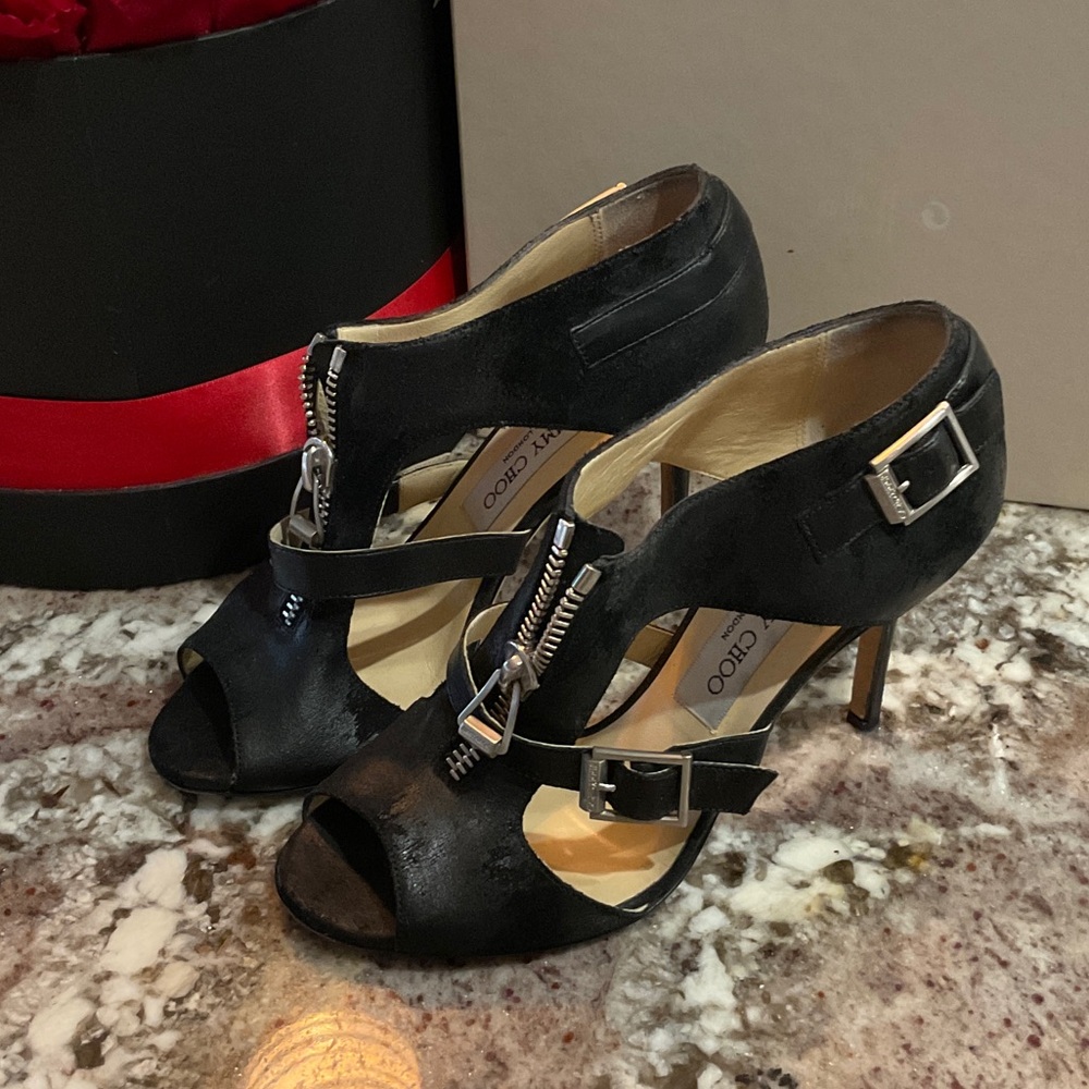 Jimmy Choo Elegant Black Heels with Buckle Detail